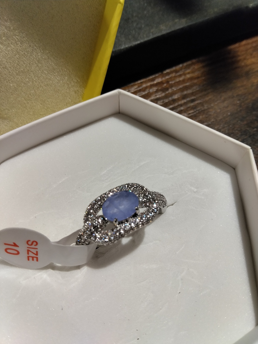 Bomb Party Silver Tone Blue Oval Halo Ring Prong Set Band Size 10